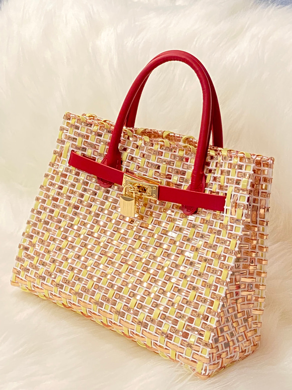 ラメルヘンテープのkadenaカデナ ピンクゴールド かごバッグ La Mer