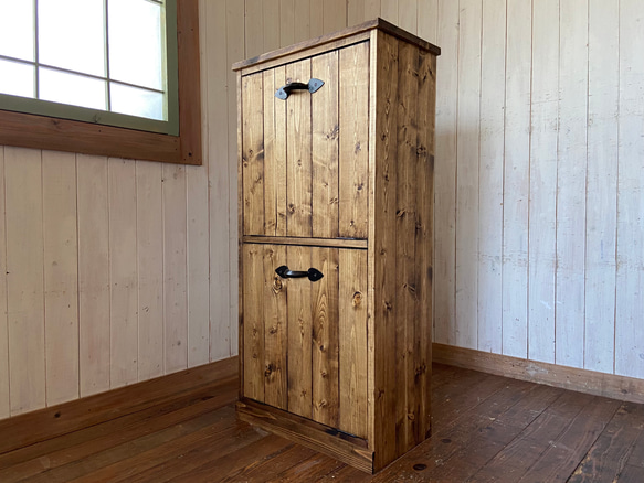 50リットル木製多分別ゴミ箱　無垢材ハンドメイド家具 1枚目の画像