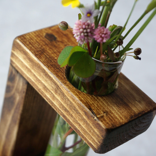 無垢材で作った「一輪挿し、試験管のセット」 古材、アンティーク風