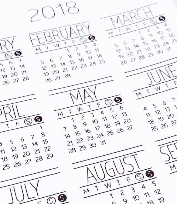 【カレンダー】2018年 ミニカレンダーシール　大判　手帳用カレンダー　マンスリーカレンダー　デザイン１ 2枚目の画像