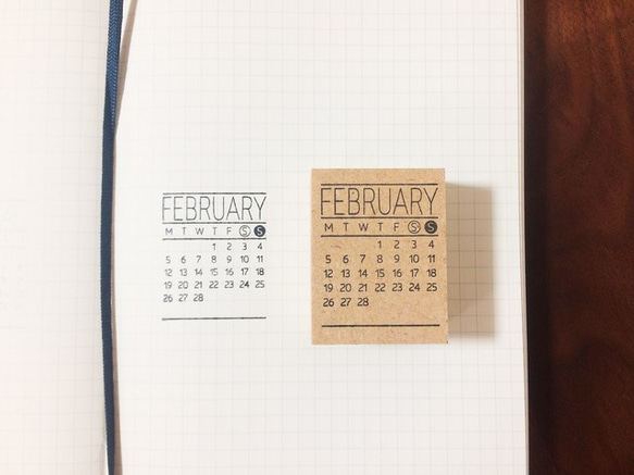 【結婚式やベビーの誕生日に☆】2018年2月カレンダースタンプ　マンスリーはんこ　ミニカレンダー　手作りカレンダー 1枚目の画像