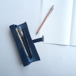 櫪木皮革Makimono筆盒精美吊帶靛藍 第2張的照片