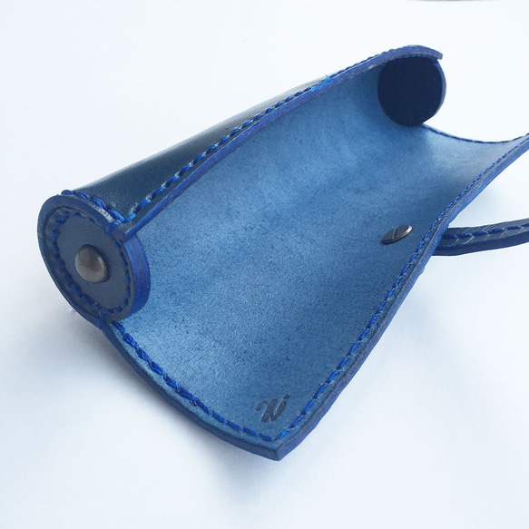櫪木皮革Makimono筆盒精美吊帶靛藍 第4張的照片