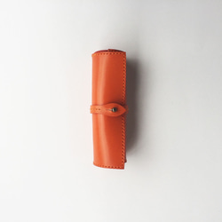 櫪木皮革Makimono筆盒厚卷橙色 第3張的照片