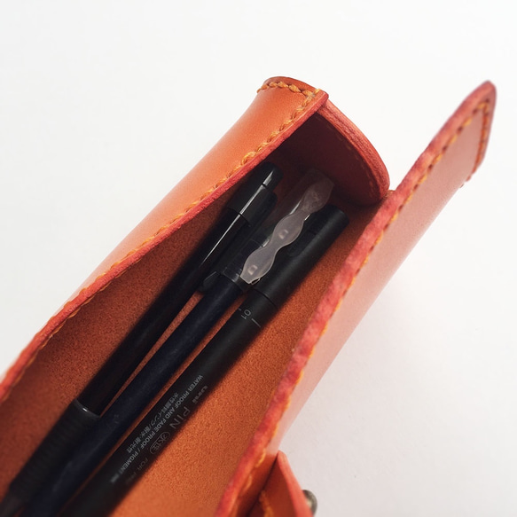 櫪木皮革Makimono筆盒厚卷橙色 第4張的照片