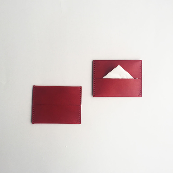 シンプル革ティッシュカバー　栃木レザーの赤 2枚目の画像
