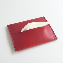 シンプル革ティッシュカバー　栃木レザーの赤 1枚目の画像