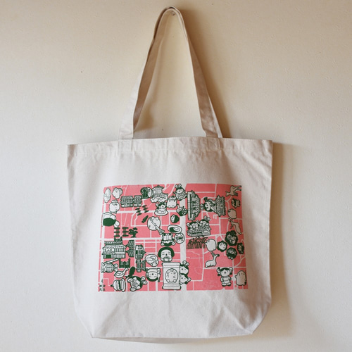 A4サイズ収納可！結構タフなエコバッグ。きたまちトート_桜×お茶