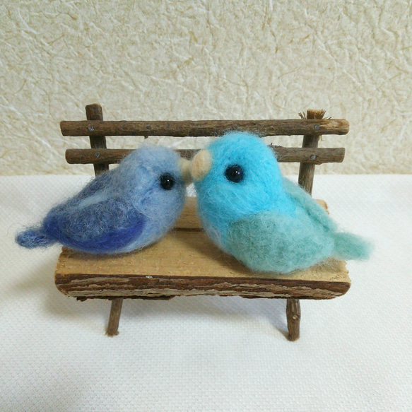 羊毛フェルト❁マメルリハ2羽セット❁ブルー&コバルト❁インコ 1枚目の画像