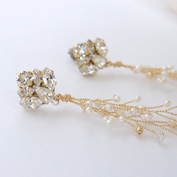 wedding earring*小枝×スワロフスキー-受注製作- 4枚目の画像