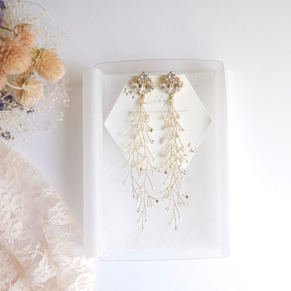 wedding earring*小枝×スワロフスキー-受注製作- 6枚目の画像