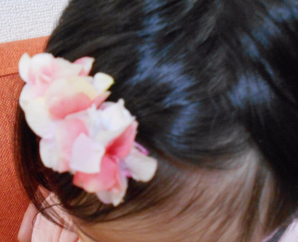 紫陽花ヘアアクセサリー（子供用）ピンク 4枚目の画像