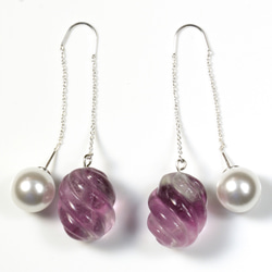 925螢石銀（紫色）x珍珠耳環 第2張的照片