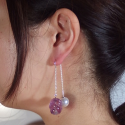 925螢石銀（紫色）x珍珠耳環 第3張的照片