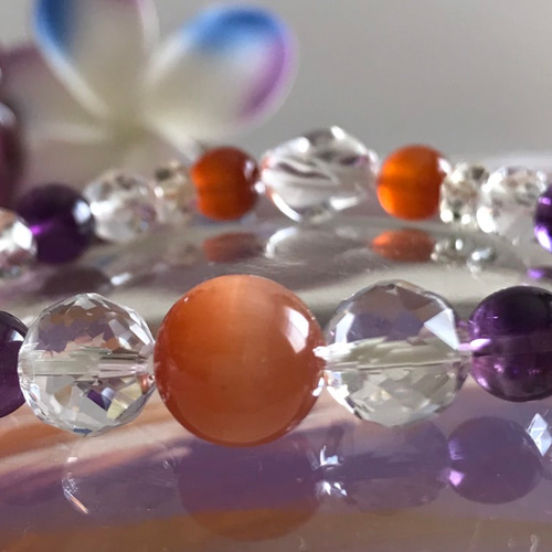 オレンジタイガーアイ、ルチルクォーツ、カーネリアン 、アメジスト