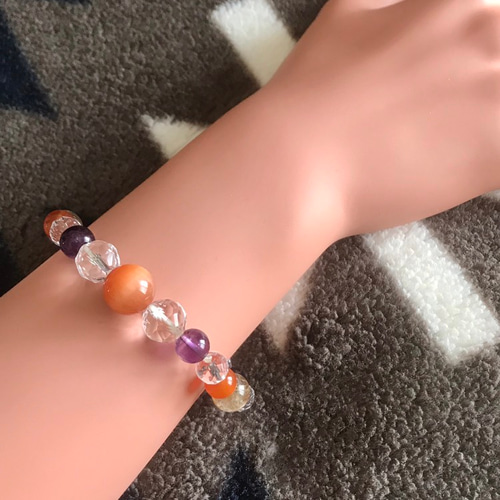 オレンジタイガーアイ、ルチルクォーツ、カーネリアン 、アメジスト