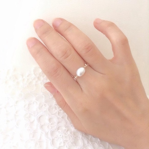 035 バロックパール華奢リング14kgf ワイヤー9号10号