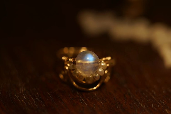 【再販2】*14KGF 月の紋章 リング ムーンストーン パール 真珠 誕生石 6月 Creema 6枚目の画像