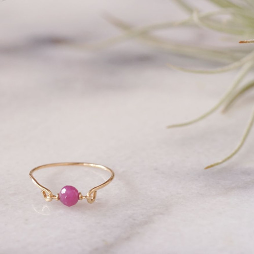 再販7]*14KGF 非加熱ルビーの一粒リング 無処理 誕生石 7月 指輪
