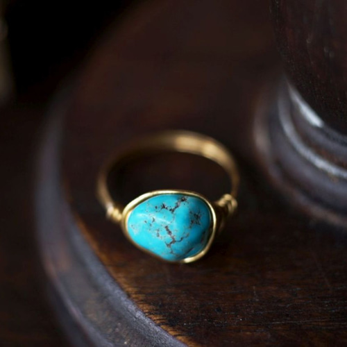 再販4】14KGF ターコイズのお守りリング / 天然色トルコ石 誕生石 12月
