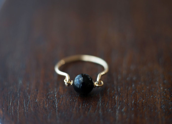 【再販65】*14KGF モリオンの守護リング 天然黒水晶 天然色　Creema 1枚目の画像