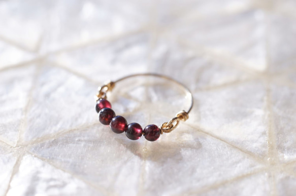 【再販3】*14KGF ガーネットの粒リング  誕生石 1月　Creema 2枚目の画像