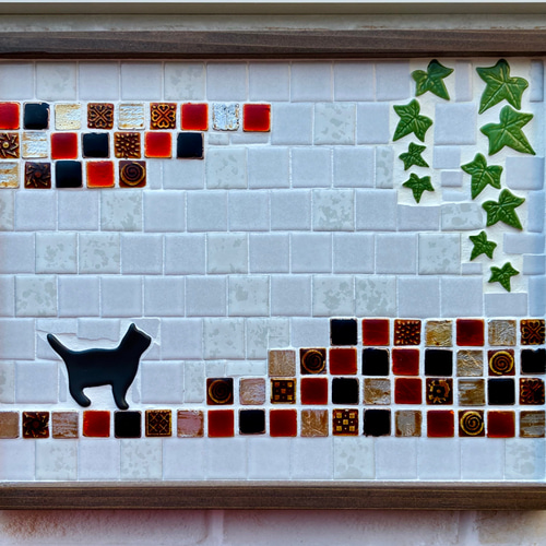 猫とツタのタイルトレイ お盆・トレイ タイル雑貨＊白梟＊ 通販  