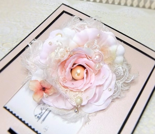 2wayコサージュ　マチルダローズ（ヤーン）☆*:.　ベビーピンク