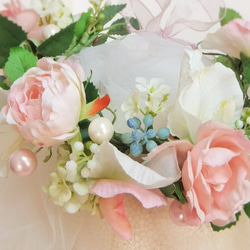 【受注生産作品】アン好みのちいさな花冠～コーネリアスローズ&スイトピーのプチフラワーティアラ～ 3枚目の画像