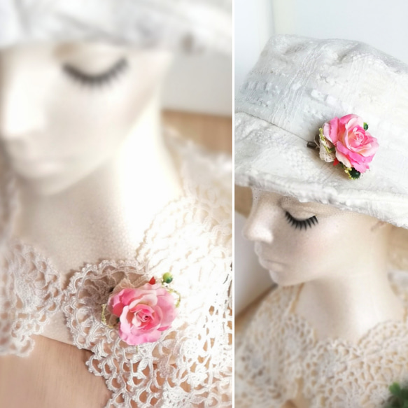 スウィートローズと小さな青い実のプチコサージュ　2Way☆＊* sweet rose corsage 3枚目の画像