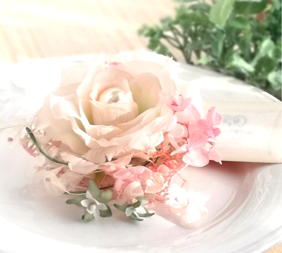 ふわふわシフォンローズのコサージュ 2Way☆*: ベビーピンク fluffy chiffon rose corsage 4枚目の画像