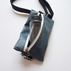 2WAY 厚腰帶合成皮革挎包 [藍色] &amp; 也可當身體包 ◎ 生態皮革 第3張的照片