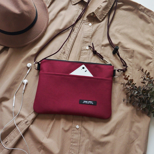 秋色ボルドー リネン ショルダーバッグ 秋のお出かけに ミニショルダー