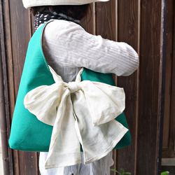 帆布手提袋的大色帶（綠色） 第2張的照片