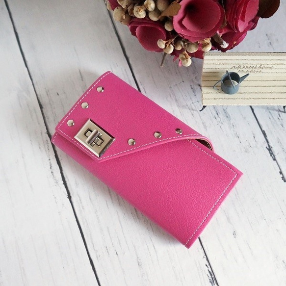 Cherry Pink◆iPhone手機殼◆鉚釘皮革筆記本型智能手機殼 第3張的照片