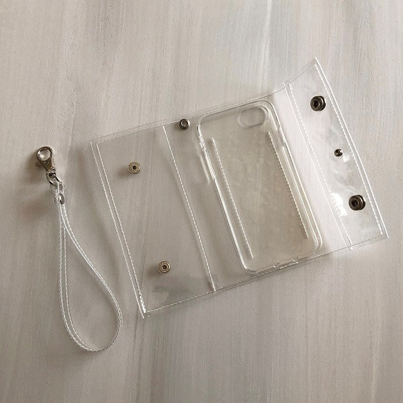 『スケルトン』クリアiPhoneケース　PVC透明手帳型スマートフォンケース 4枚目の画像