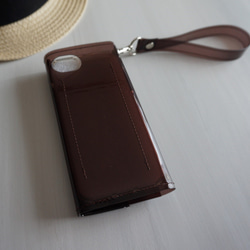 『スケルトン』ブラウン　クリアiPhoneケース　PVC透明手帳型スマートフォンケース 6枚目の画像