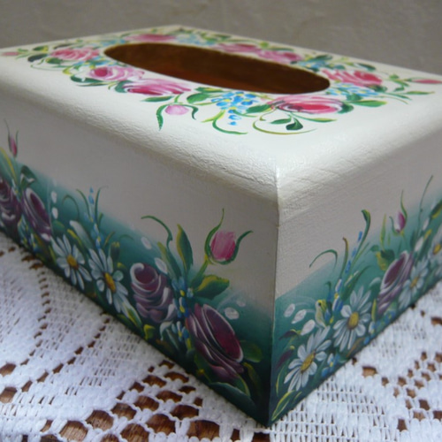 トールペイント ミニティッシュボックス（バラ） その他