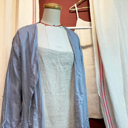 Tiner Couture 灰藍色亞麻居家睡衣長袍浴袍 第4張的照片