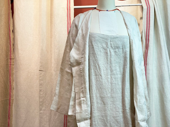 Tiner Couture 米色亞麻居家睡衣短袍浴袍 第2張的照片