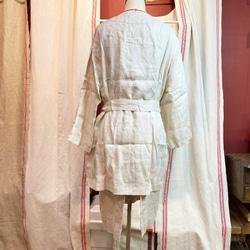 Tiner Couture 米色亞麻居家睡衣短袍浴袍 第4張的照片