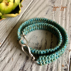 【受注製作】beads bracelet - turquoise picasso ２連巻 3枚目の画像