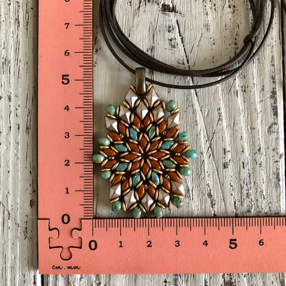 【軽量】beads necklace - ブラウンターコイズ 4枚目の画像