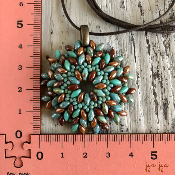 【新色】circle beads necklace - ターコイズテラコッタΦ4.8cm 6枚目の画像