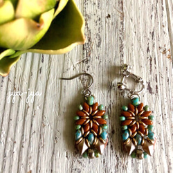 twin beads earrings - champagne turquoise 2枚目の画像