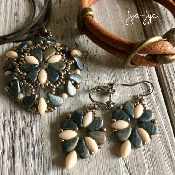 【再販＊数量限定】beads earrings - paisley wash denim 5枚目の画像