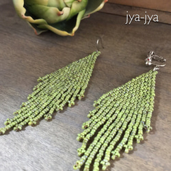 seedbeads fringe earring - Green 2枚目の画像