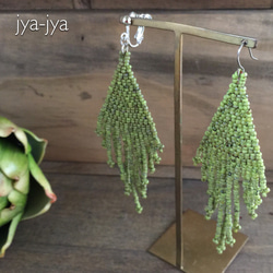 seedbeads fringe earring - Green 4枚目の画像