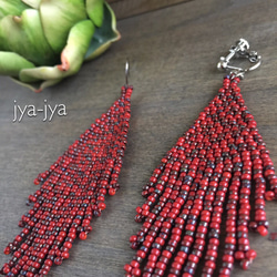 【再販】seedbeads fringe earring - red 2枚目の画像