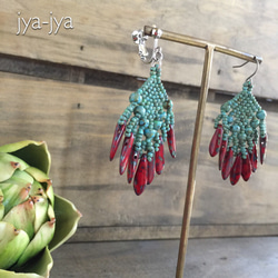 turquoise & red dagger fringe earring 5枚目の画像